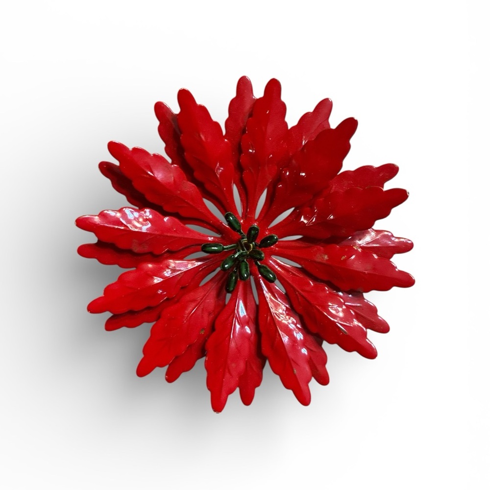 Vintage Enameled Red Floral Brooch
